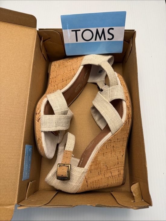 Toms Shoes - TOMS Sienna Natural Metallic Slubby Woven Cork Wedge Sandals